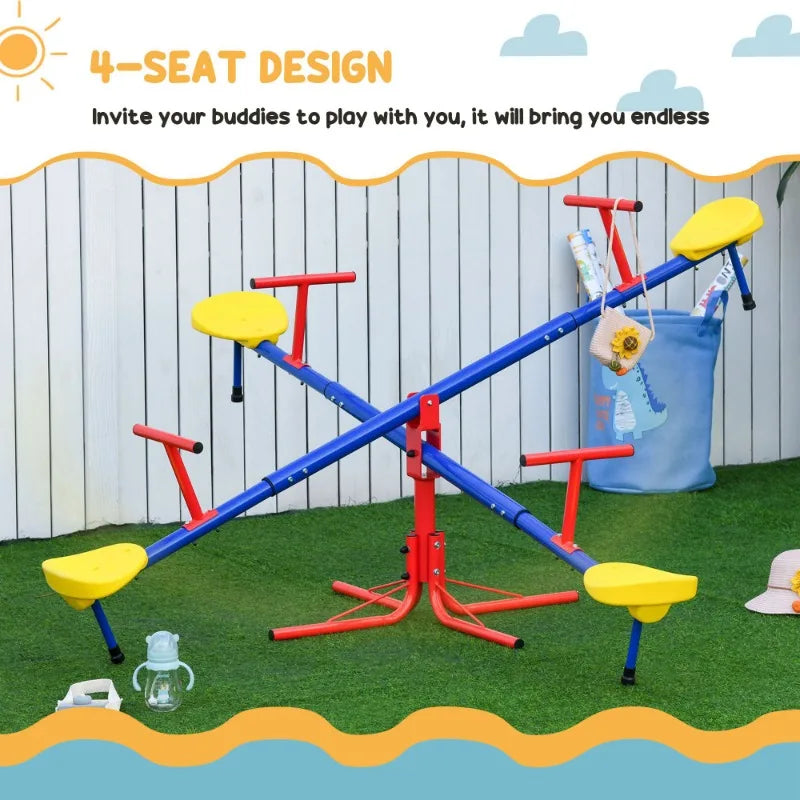 360 Degree Children's Rotating Seesaw 4 Seater Outdoor Playground Equipment Suitable for Ages 3 to 8 Years Old