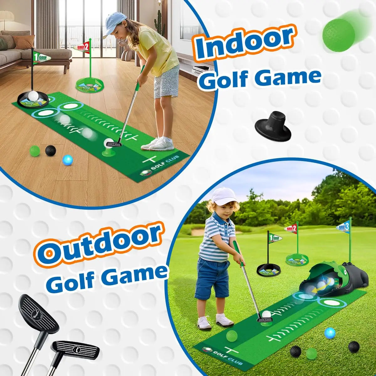 Kids Toy Golf Club Set with LED Automatic Ball Returner Golf Putting Mat Mini Golf Game Sports Gift for Boys and Girls Ages 3 and Up