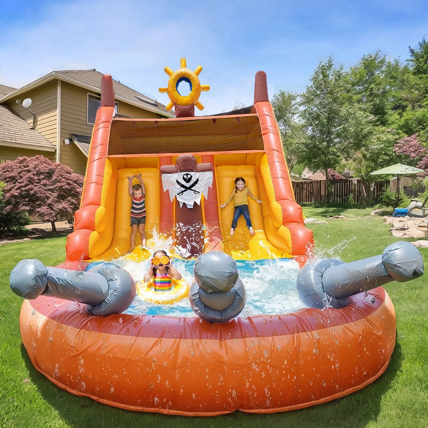 King Inflatable Summer Outdoor Slide Air Bounce Water Amusement Play Equipment Inflatable Water Double Slide Bubble Ball Pit