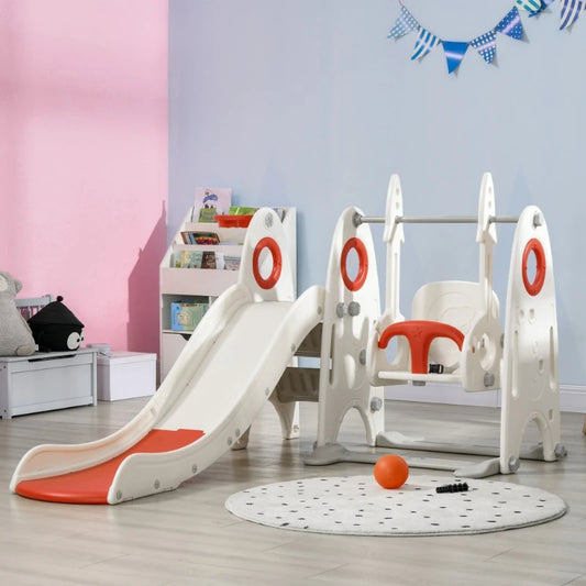 4 In 1 Toddler Playground Indoor Playset with Slide Swing Basketball Hoop and Climber for Kids 1 to 3 Years Old
