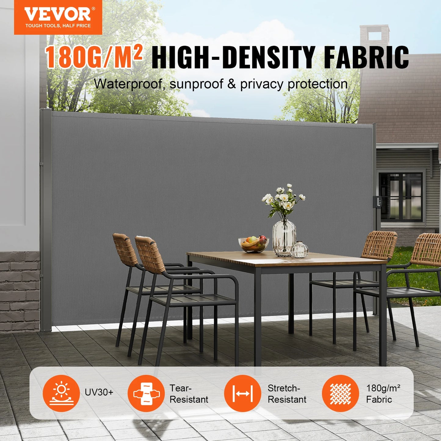 Retractable Side Awning Outdoor Privacy Polyester Waterproof