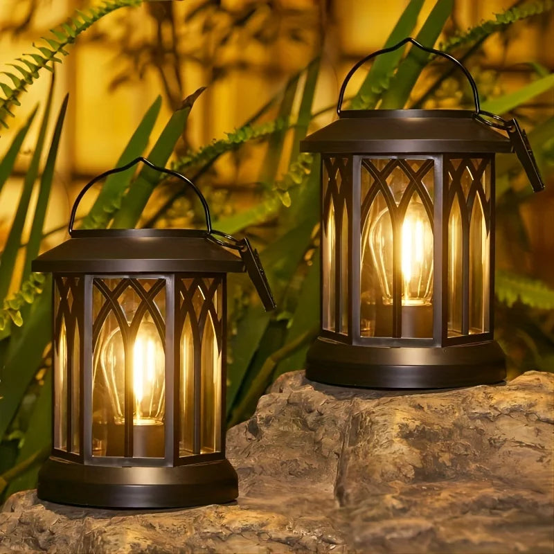2 Pack Solar Lantern Lights Warm Light For Garden Patio