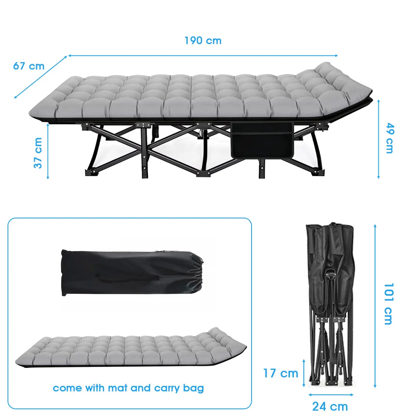 Folding Camping Cot Portable Heavy Duty Bed Adults 200kg