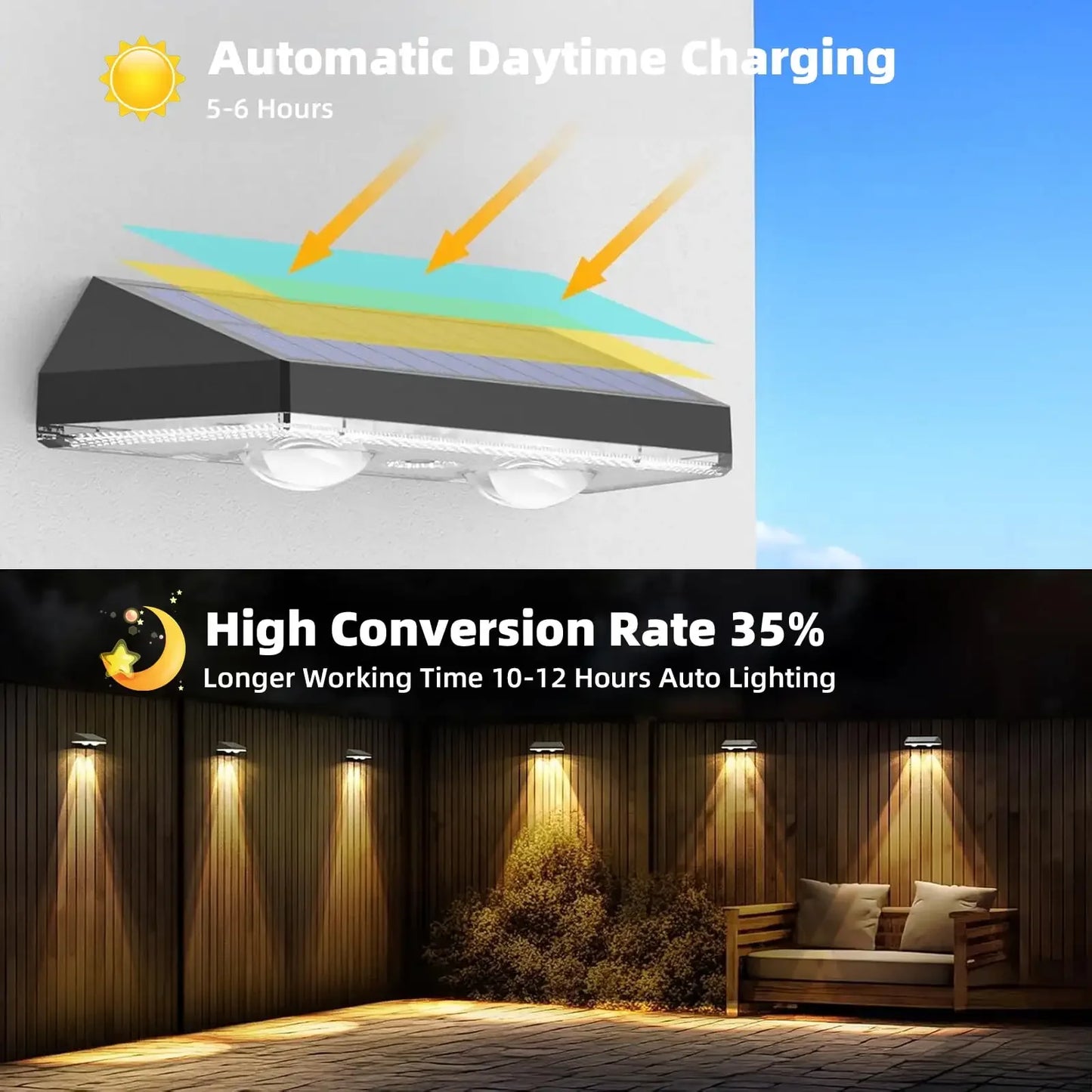 Solar Fence Lights Outdoor IP65 Waterproof 6 Pack Led
