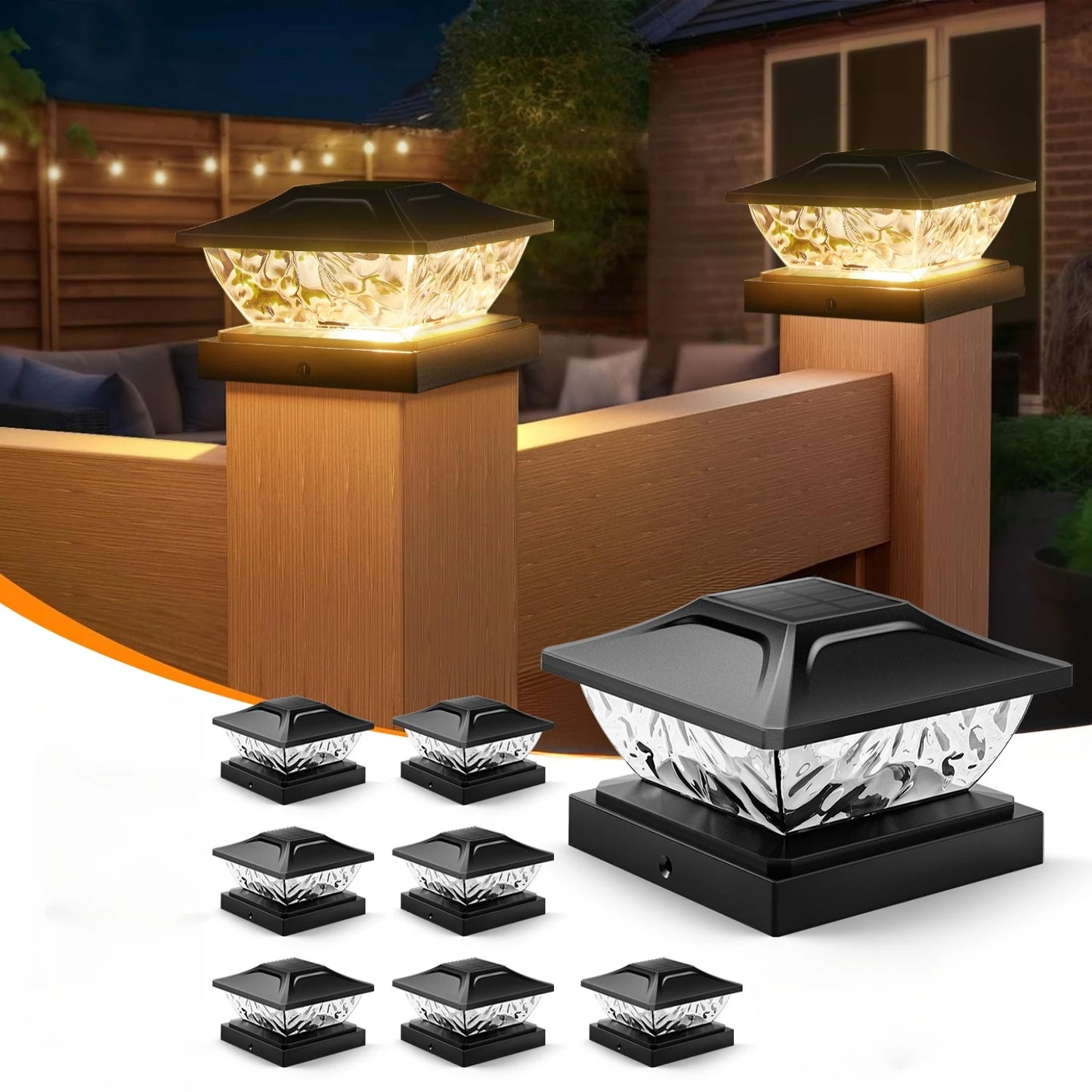 8 Pack Two Mode Solar Post Lights for 4x4 5x5 Posts