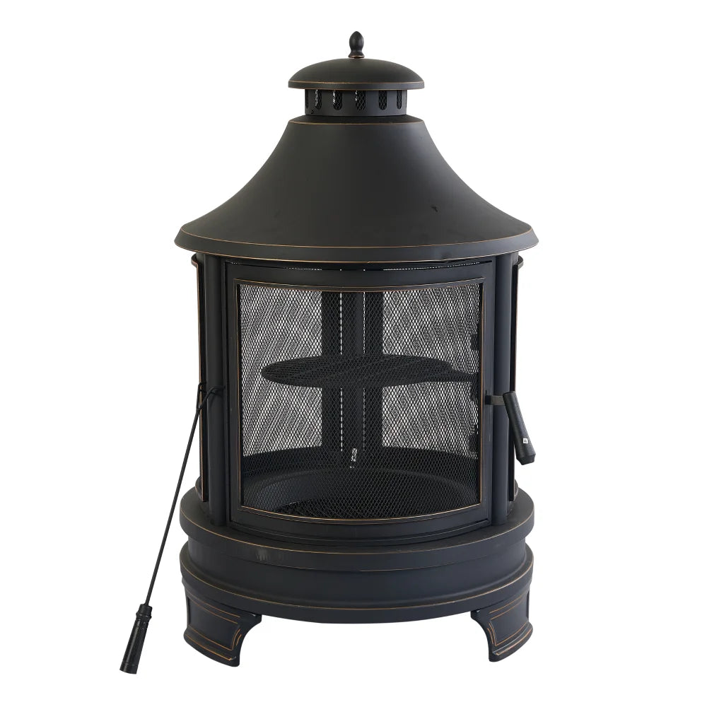 Garden Metal Outdoor Heating Furnace 2 in 1 Fire Pit with Swivel Removable Cooking Grate for Backyard