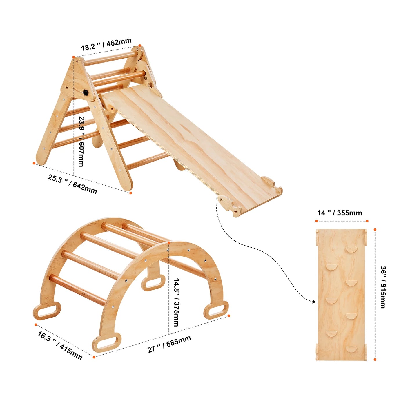 SucceBuy Pikler Triangle Set 5 in 1 Toddler Climbing Toys Indoor Playground for Ages 1 to 3 Large Wooden Climbing Set