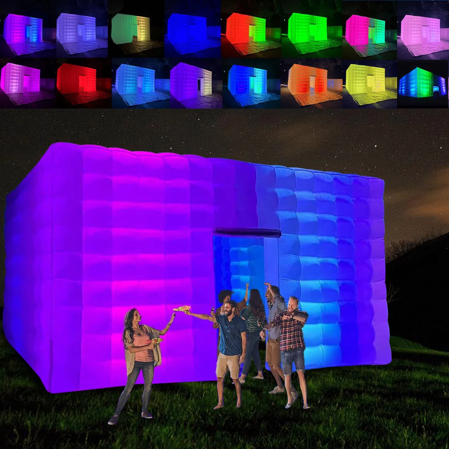 20ft Large Inflatable Nightclub Cube Tent Portable Air Cube Square Gazebo Event Room Tent House with LED Light and Blower for Party