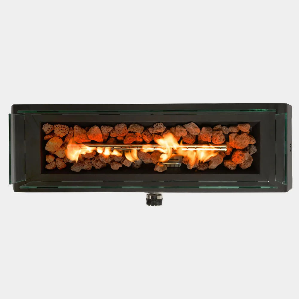 28 Inch Portable Tabletop Propane Fire Pit with Glass Wind Guard and Lava Rock Outdoor Steel Firepit