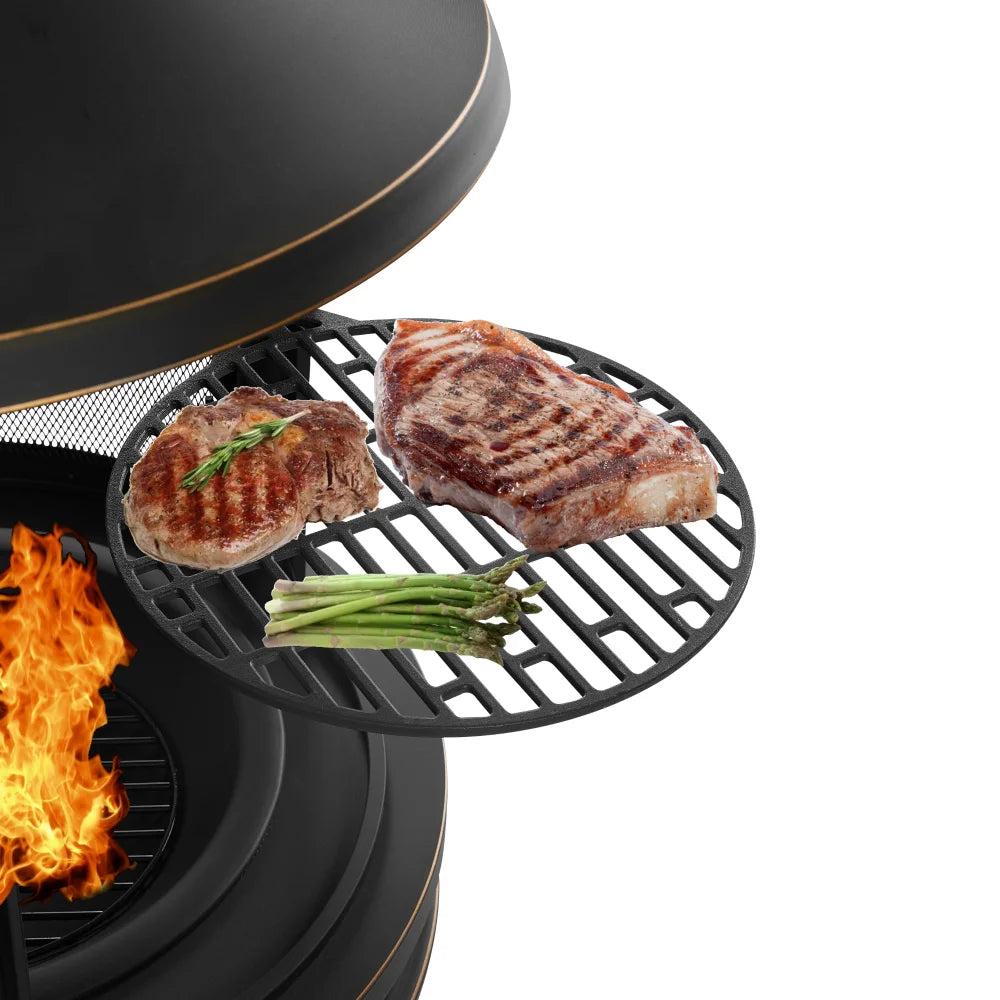 Garden Metal Outdoor Heating Furnace 2 in 1 Fire Pit with Swivel Removable Cooking Grate for Backyard