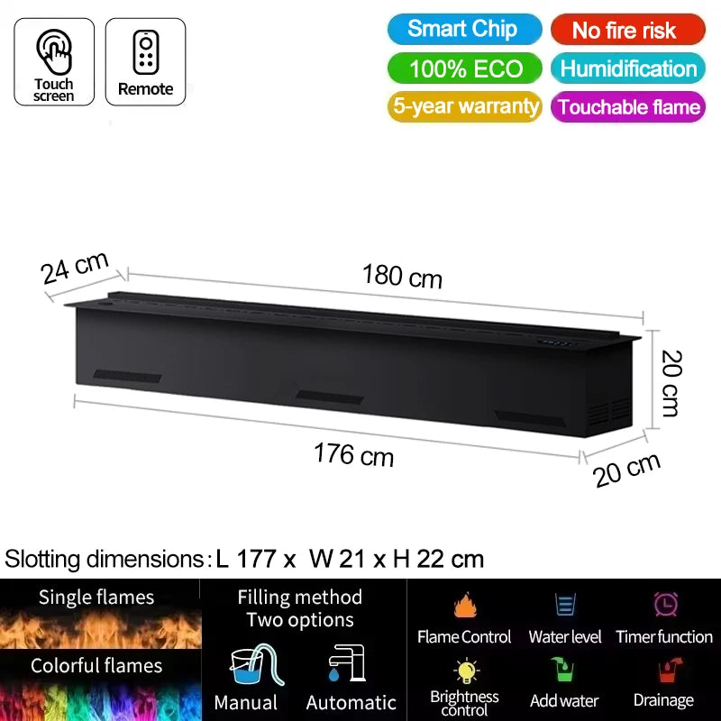 Smart Water Vapor Fireplace with 3D Flame Effect Tuya APP Control Simulated Burning Wood Sound Environmentally Friendly Humidifier