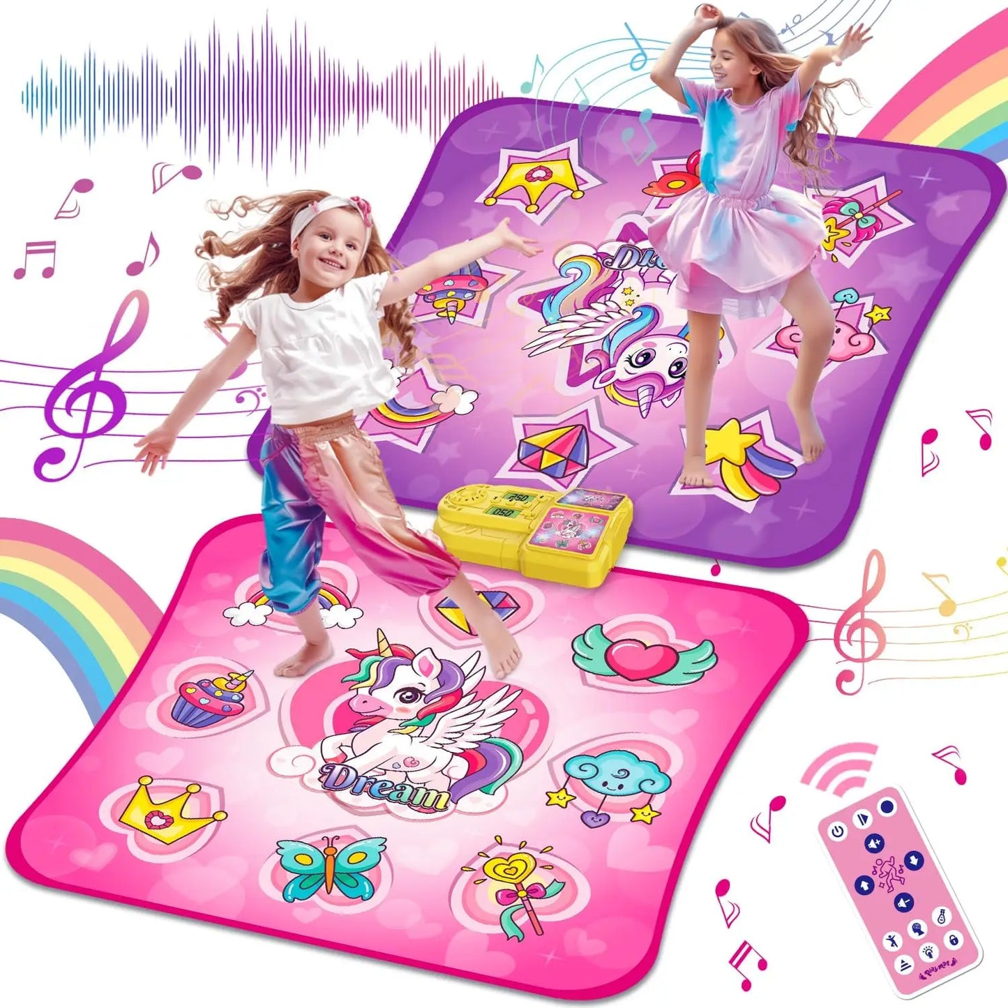 VATOS Unicorn Dance Mat Set of Two Toys for Girls 9-Level Dancing Game Indoor Outdoor Music Play Mat Birthday Gifts for Kids Ages 3 Plus