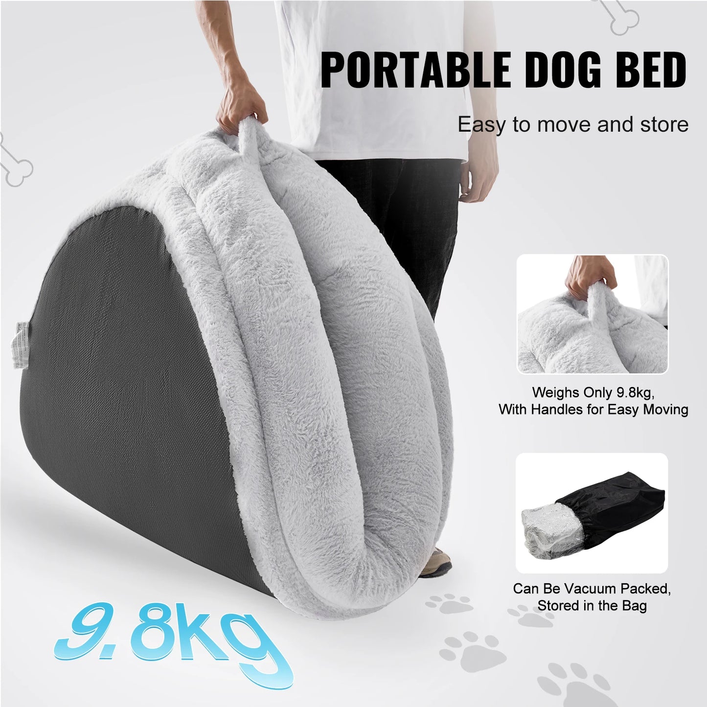 SucceBuy Human Dog Bed Orthopedic Foam Washable Grey