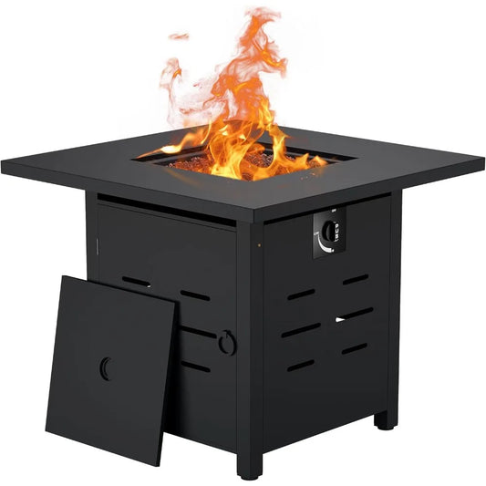 28 Inch 2 In 1 Propane Fire Pit Table 50000 BTU Gas Fire Pit with Lid and Lava Rock Outdoor Patio Fire Table