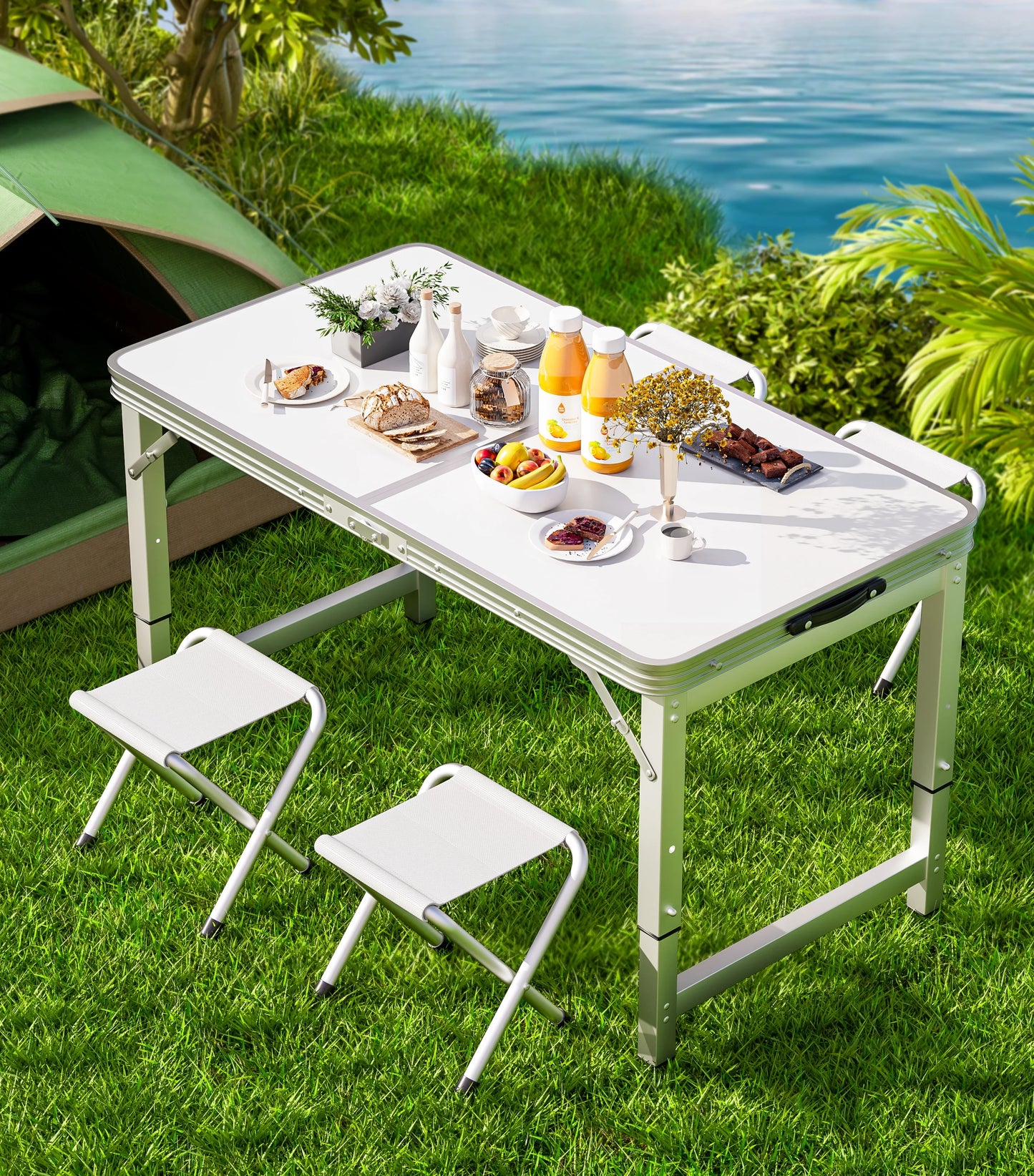 Portable Folding Outdoor Table with Handle for Camping Picnics and Gatherings No Electricity Required