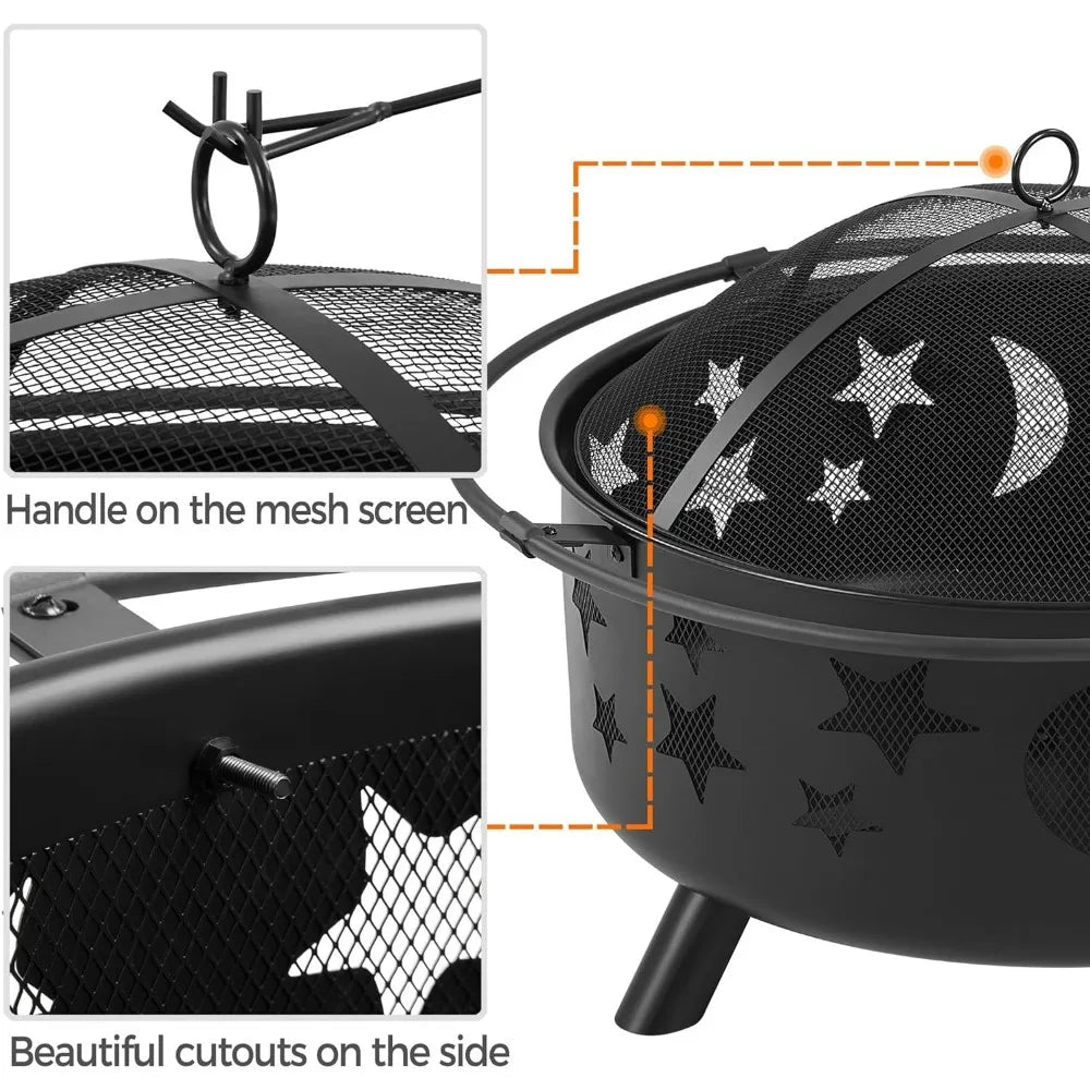 30 Inch Wood Burning Fire Pit with Spark Screen and Poker for Outdoor Patio Backyard Garden