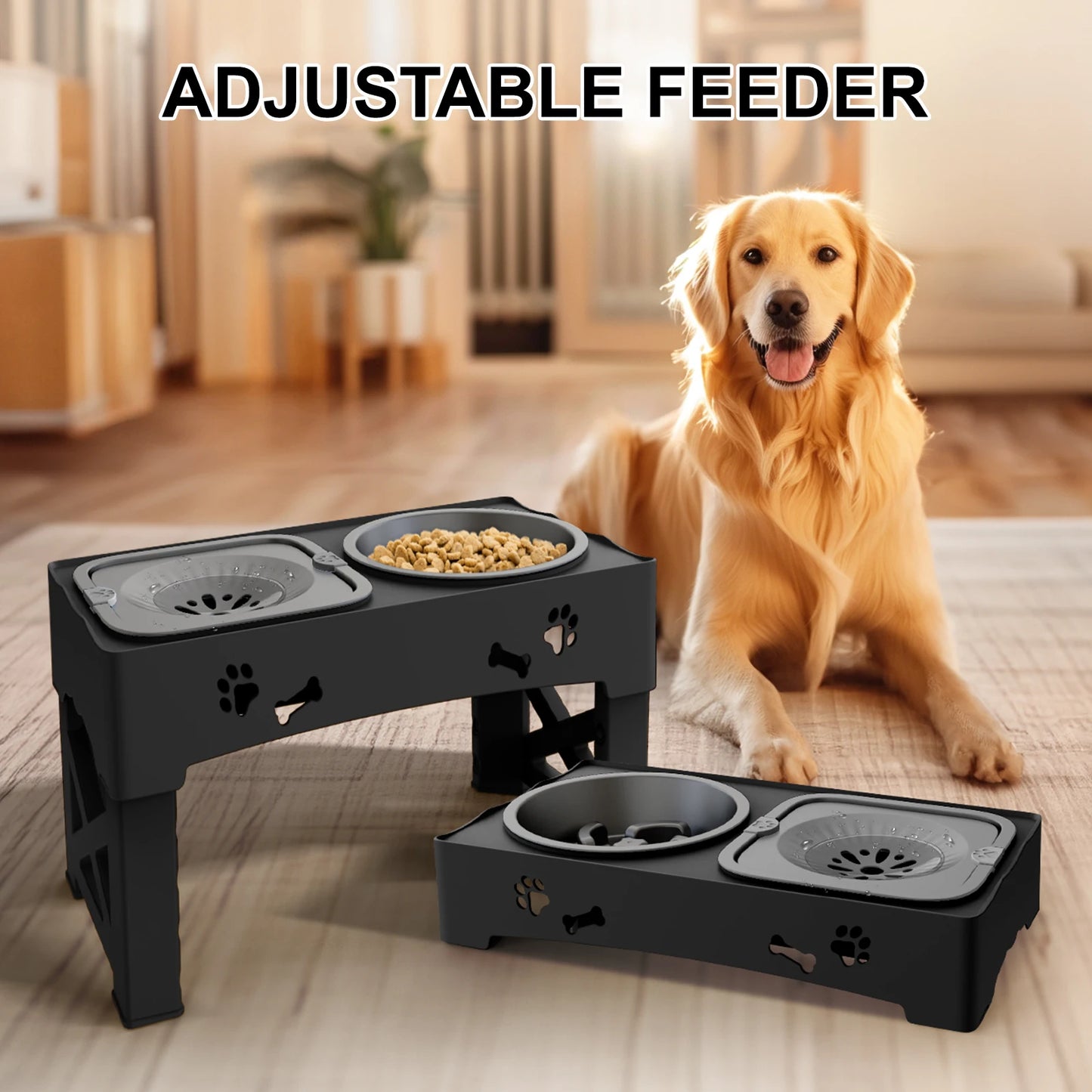 3 In 1 Adjustable Pet Feeder Slow Feed Double Bowls