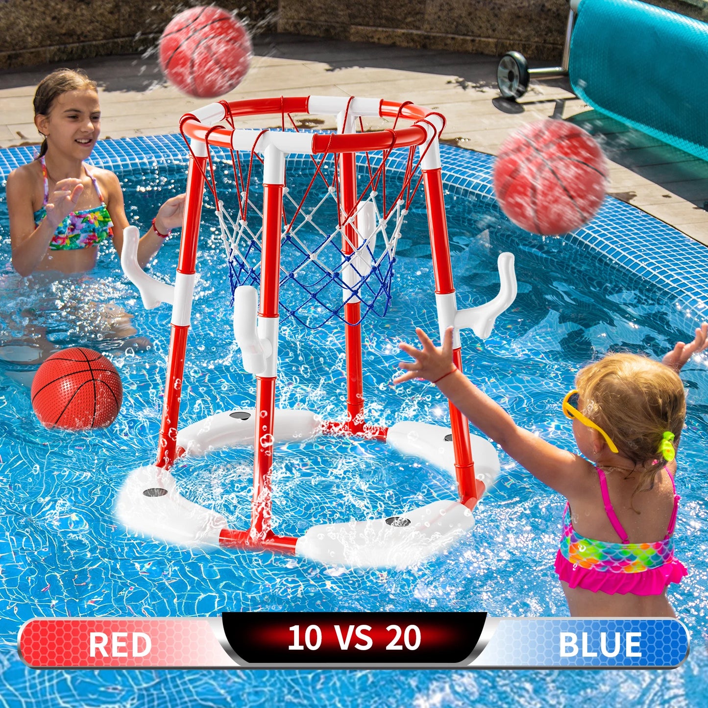Summer Pool Basketball Hoop Toys Floating Basketball Game Swimming Floats With Four Balls Outdoor Indoor Water Play Toys