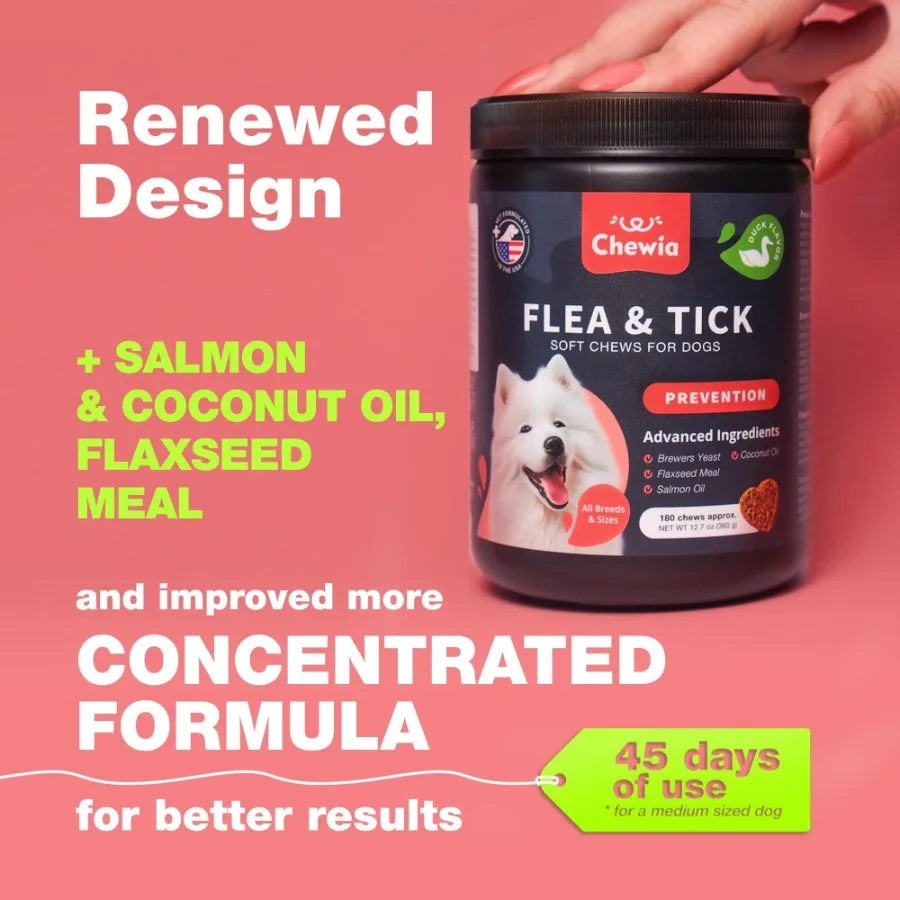 Dog Flea and Tick Treatment Chews Natural Flea Tick Prevention Soft Chewable Treats for Dogs Immune Support