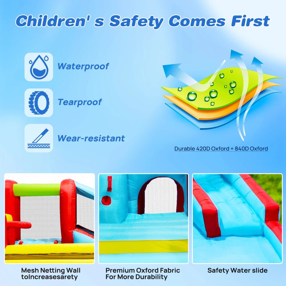 7 In 1 Inflatable Slide Water Park Bouncing House Outdoor Soccer Garden Bouncer With Splash Pool Water Gun Climbing Wall