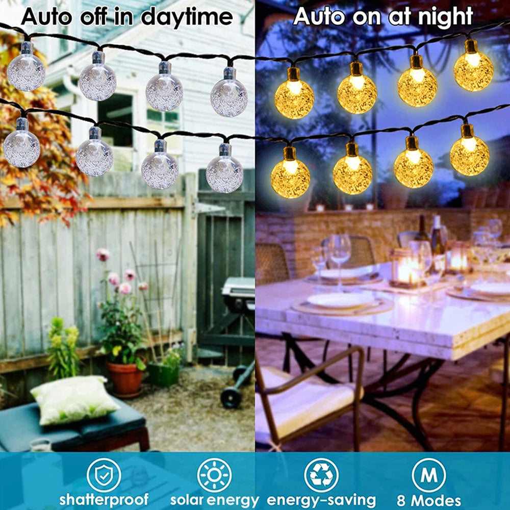 Solar Bubble Ball String Lights Outdoor 8 Modes IP44