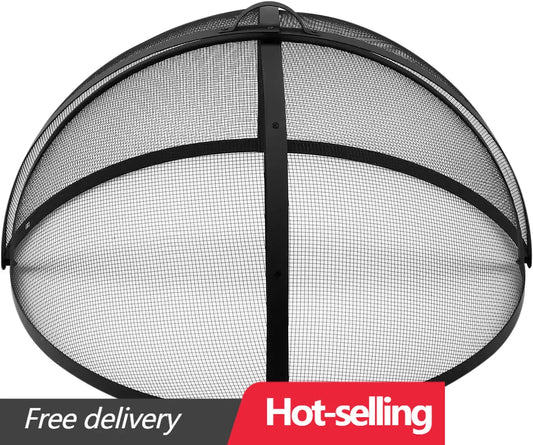 Outdoor Fire Pit Spark Screen Cover Accessory 36 Inch Patio Round Easy Opening Fire Mesh Screen Guard Heavy Duty Steel Firepit Ember Lid with Hinge Black