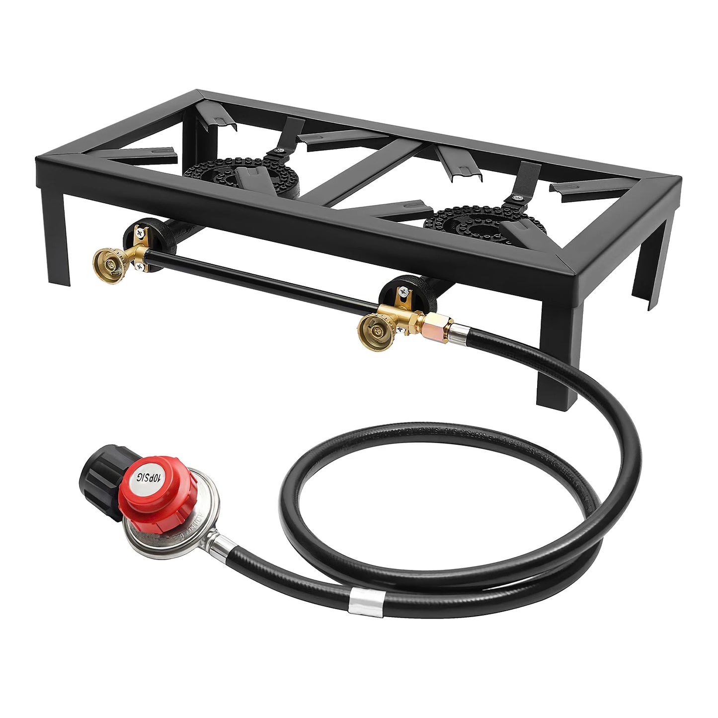 Portable Camping Gas Stove Double Burner Outdoor BBQ Propane Cooker with Adjustable Regulator and Hose