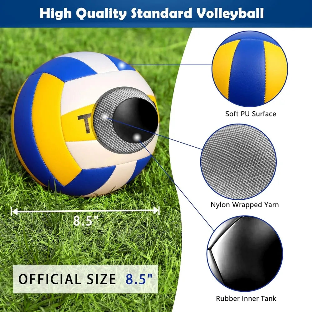Portable Volleyball Net Set with Height Adjustable Poles Volleyball Ball Pump Boundary Line and Carrying Bag for Outdoor Use