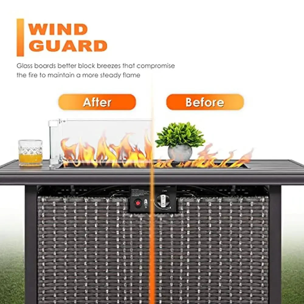 Rectangular Glass Fire Pit Wind Guard Small Outdoor Fire Pit Durable Tempered Glass with Polished Aluminum Brackets Sturdy