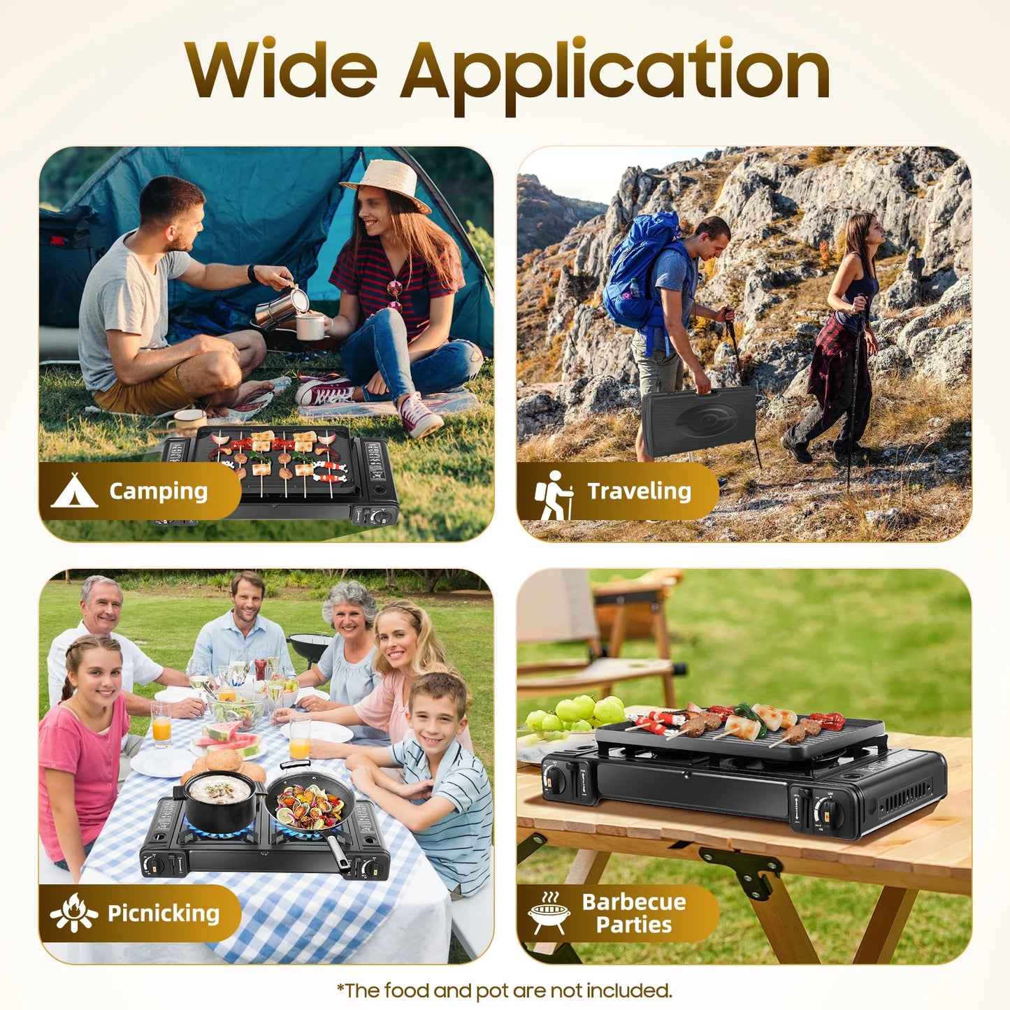 Portable Dual Burner Camping Stove With Grill Tray Case