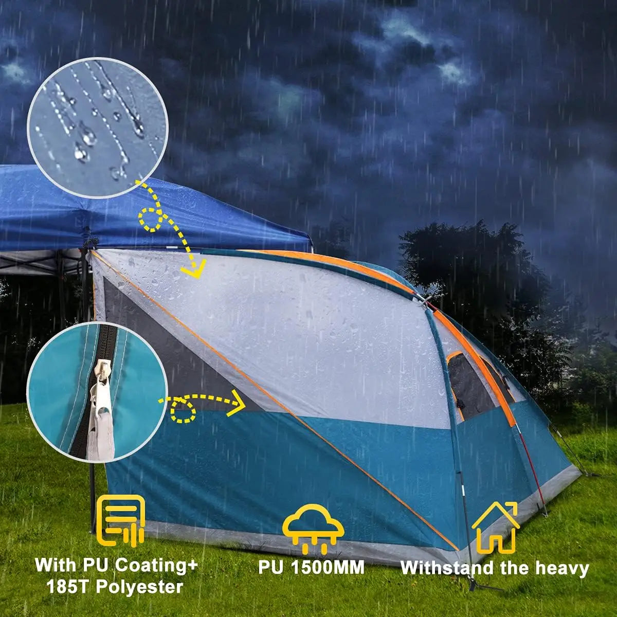 UNP Camping Tent Canopy Side Tent for 10 Foot by 10 Foot Canopies Easy Set Up Gazebo Ocean Blue