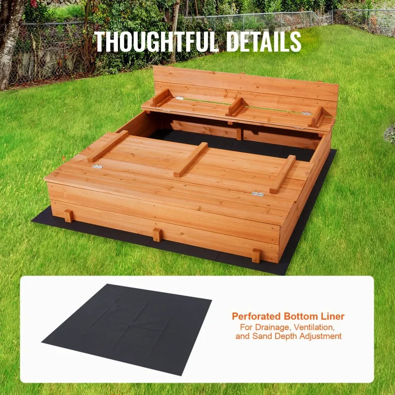 Wooden Sandbox 52.4 x 47.2 x 16.9 Inch Natural Wood Kids Sandbox Backyard Gift for Boys and Girls Ages 3 to 12