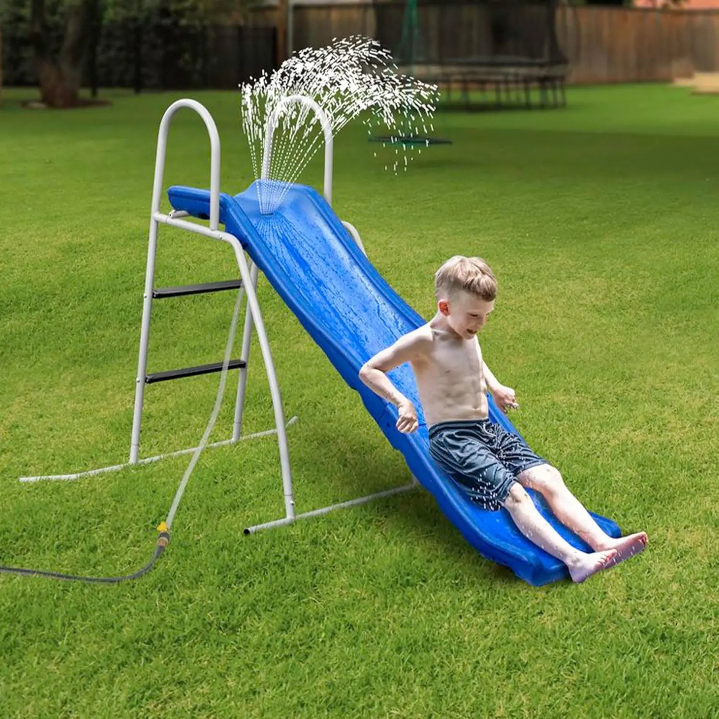 Water Wave Slide Plus for Kids Ages 3 to 8 Freestanding Outdoor Waterslide with Built-in Adjustable Sprinkler and Ground Tarp