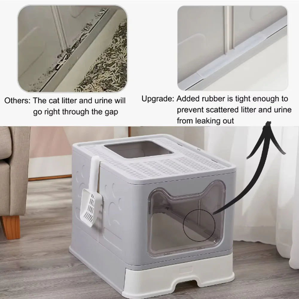 Foldable Litter Box With Drawer And Scooper For Cats