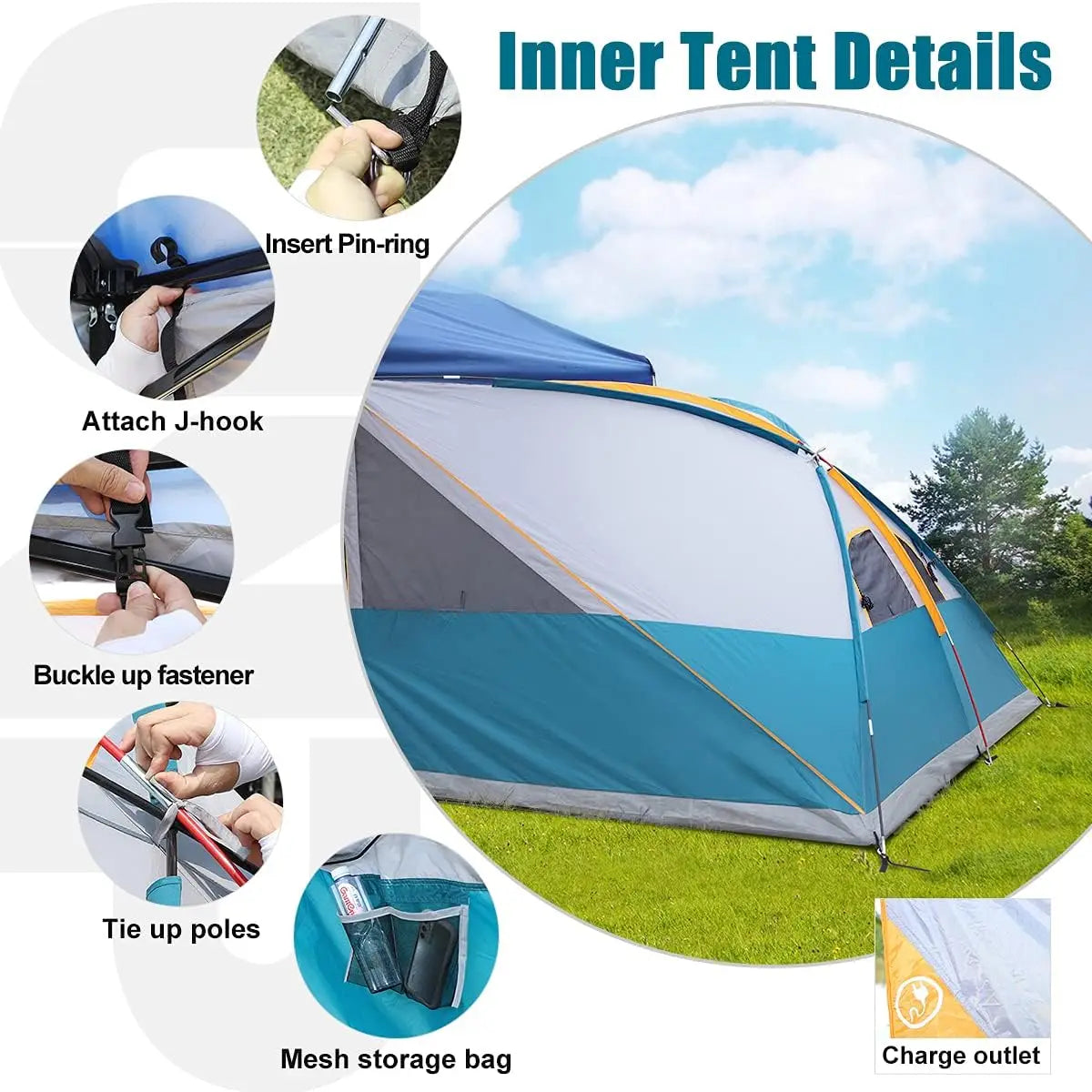 UNP Camping Tent Canopy Side Tent for 10 Foot by 10 Foot Canopies Easy Set Up Gazebo Ocean Blue