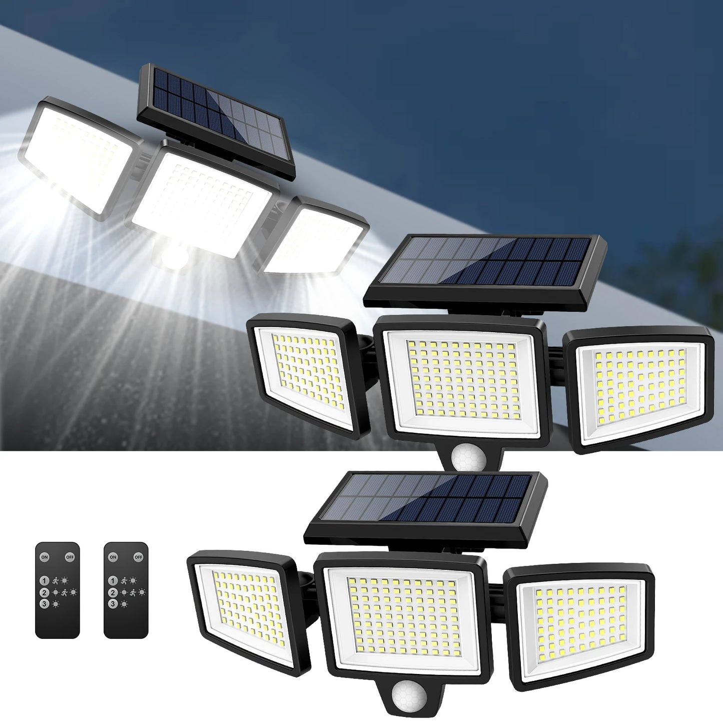 IP65 Waterproof Triple Head Solar Motion Light 210LED