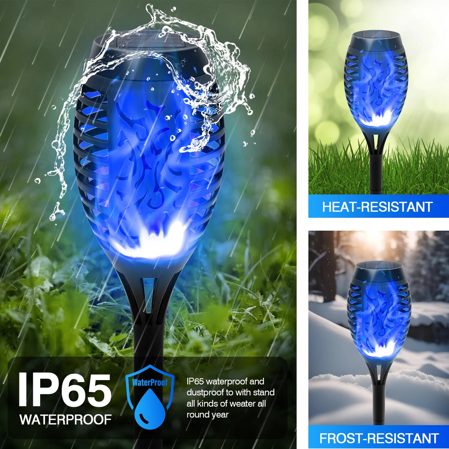 8 Pack Blue Solar Torch Lights Flickering Flame For Garden
