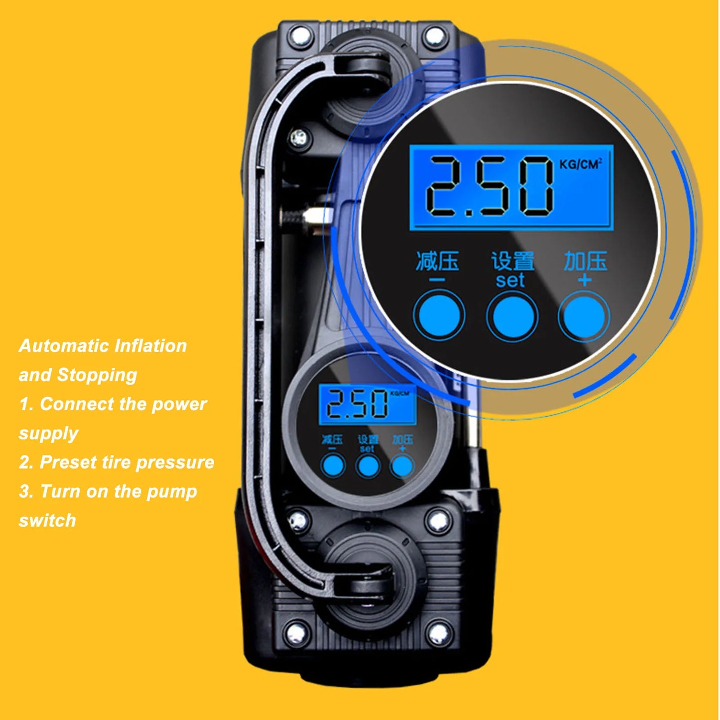 12V Dual Cylinder Car Tire Inflator With LED Display