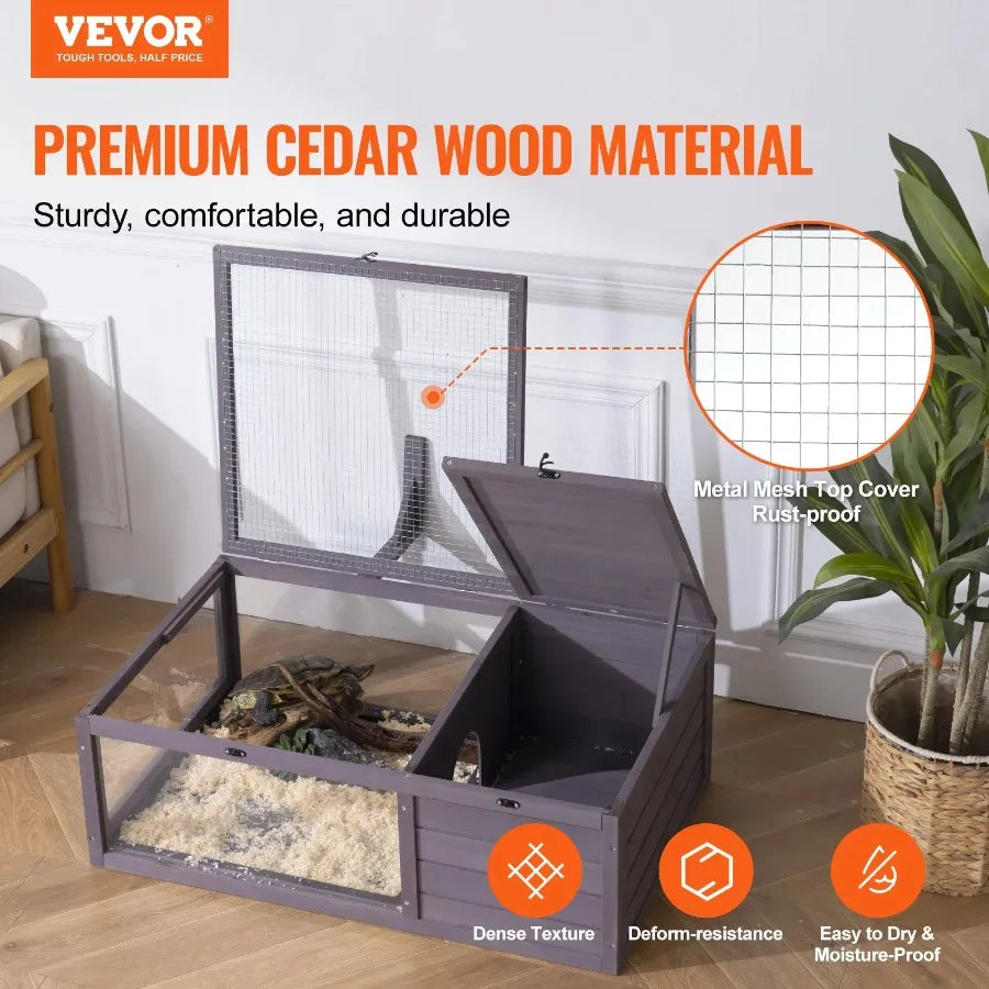 Tortoise Habitat Wooden Tortoise House Indoor and Outdoor Two Room 38x24x13 Inches