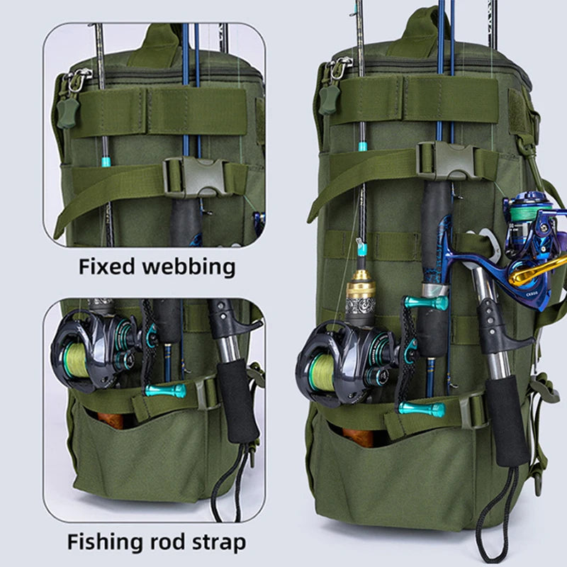 Tactical Fishing Backpack Rod Holders Tackle Bag Molle