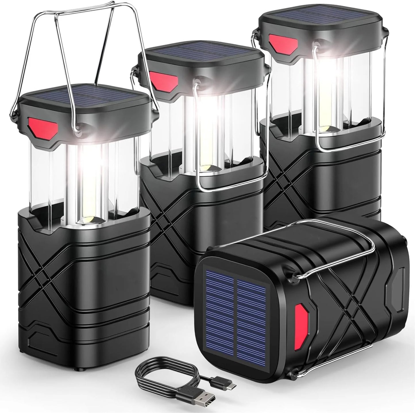 4 Pack Rechargeable Camping Lights Outdoor Solar USB LED