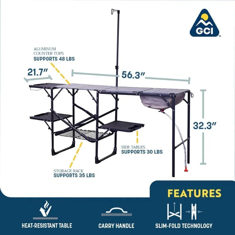 GCI Outdoor Master Cook Station Portable Folding Kitchen Table with Soft Shell Sink Heat Resistant