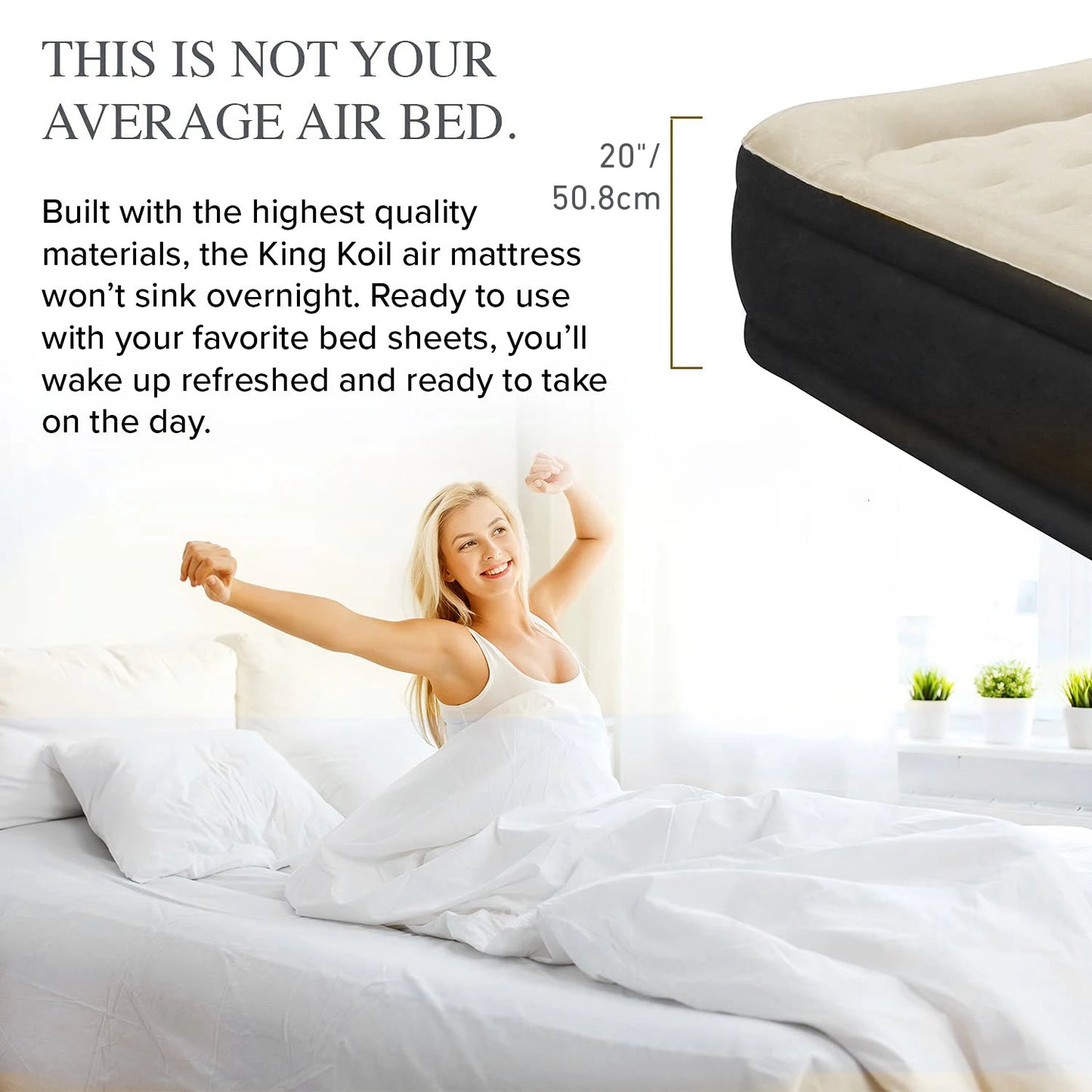 Queen Air Mattress 80x60x20in Flocking Pillow Top With Pump