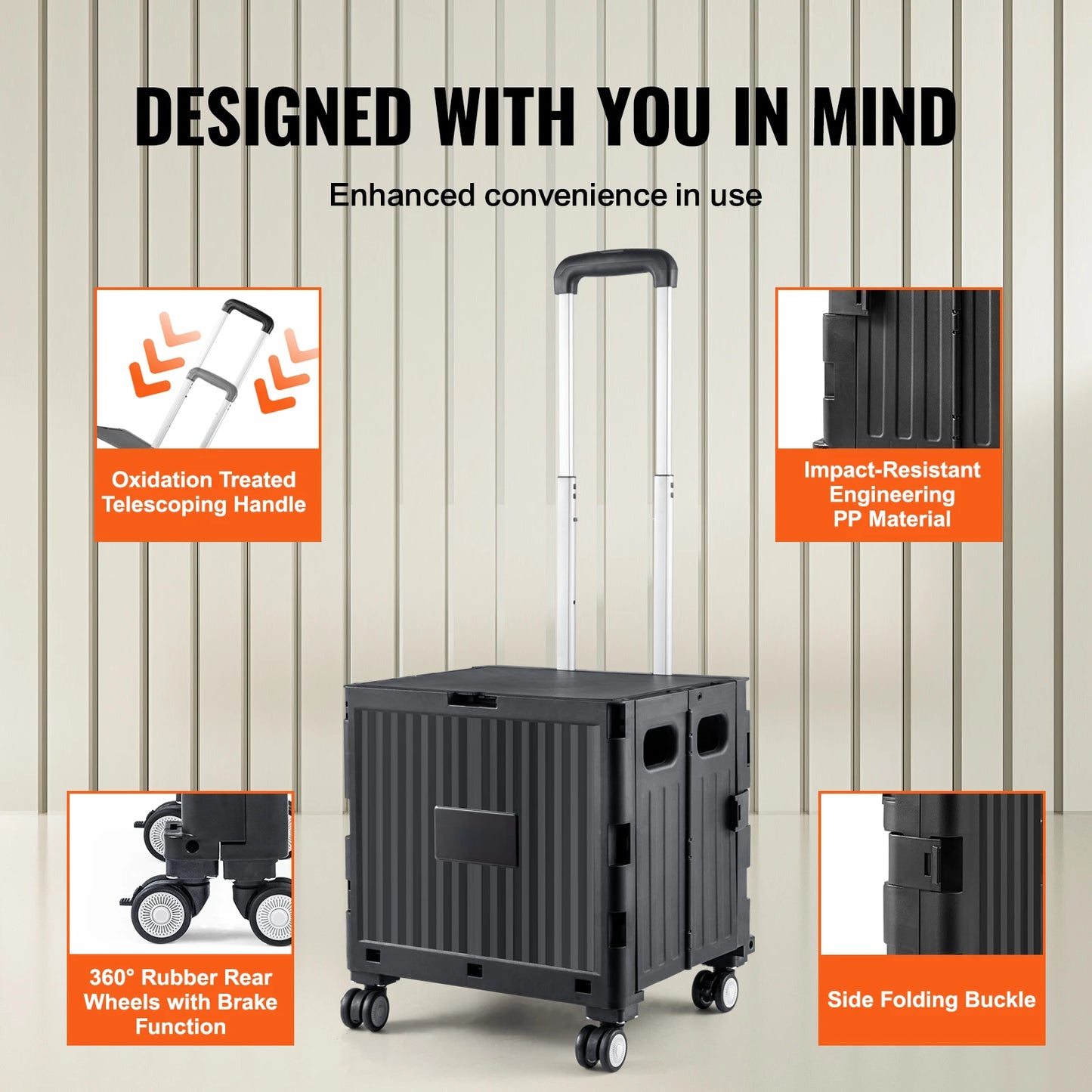 SucceBuy Foldable Utility Cart With Telescopic Handle