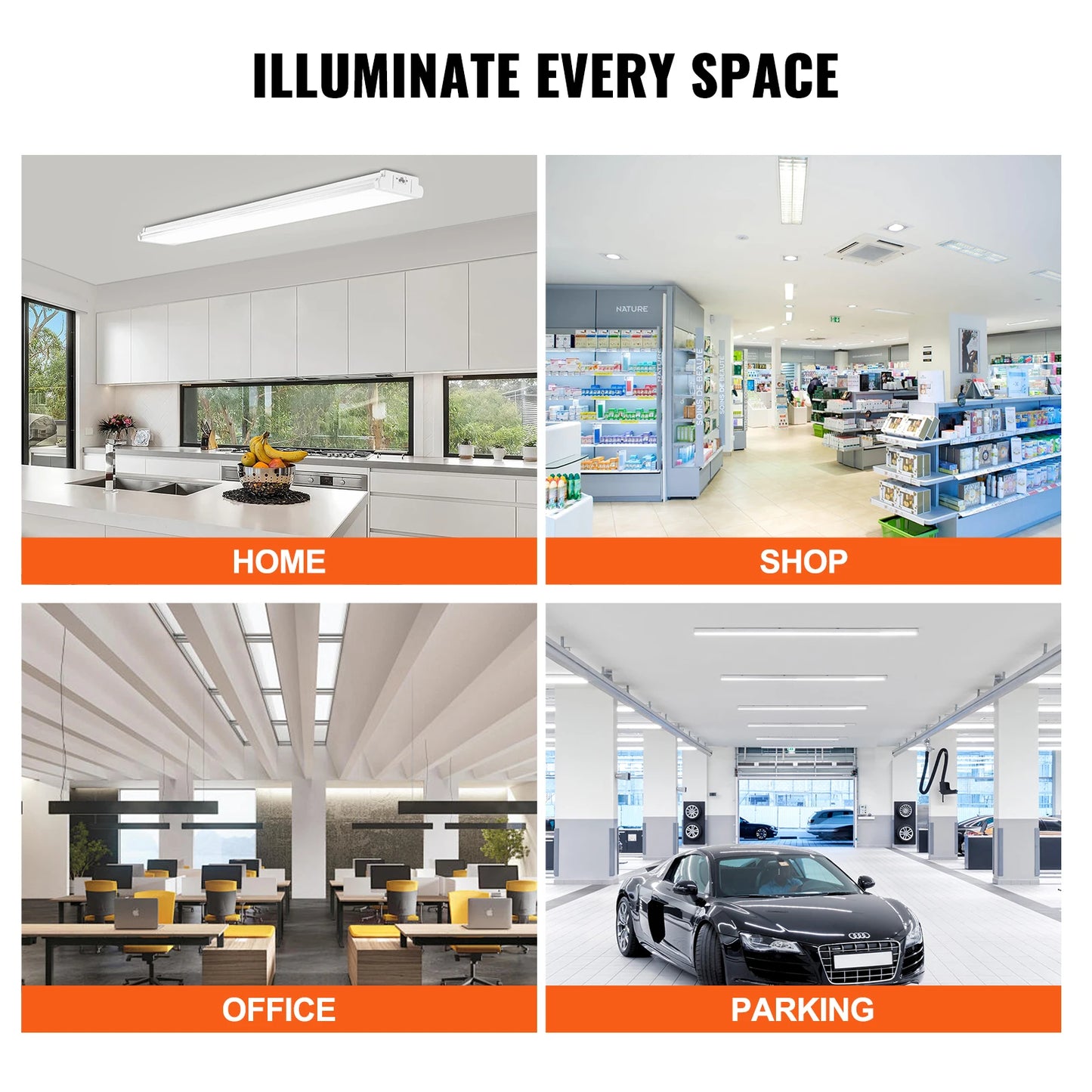 LED Wraparound Shop Light Flush Mount 4Ft 8Ft Dimmable