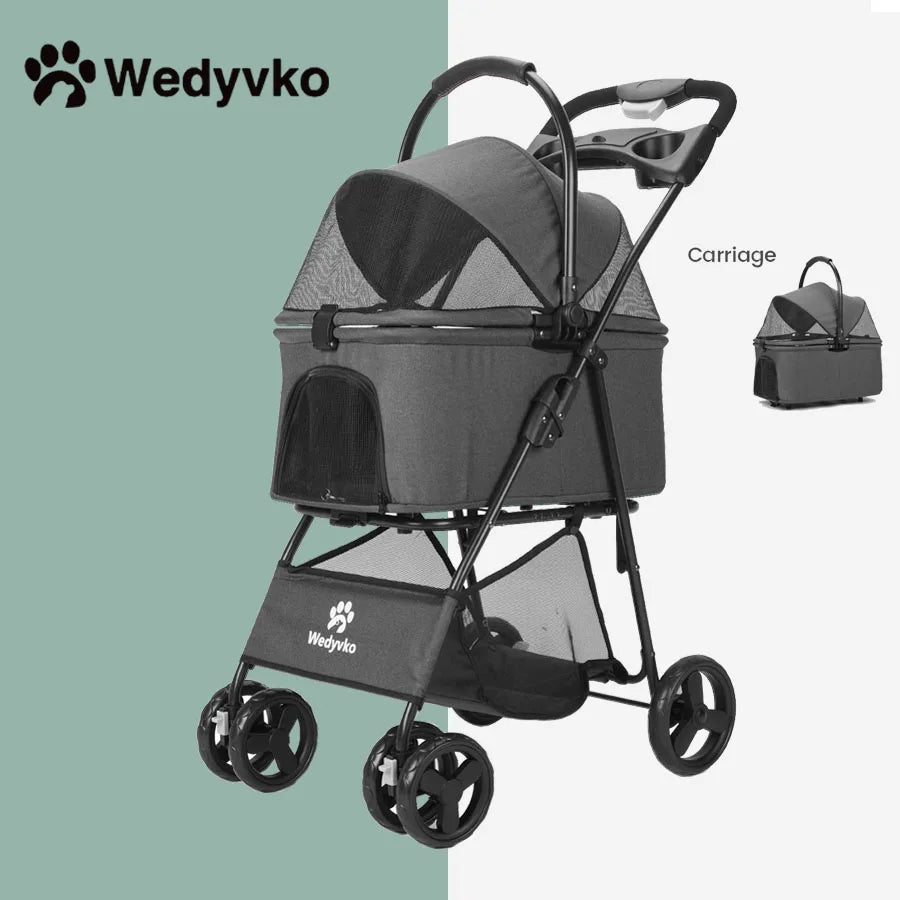 Wedyvko Portable Small Dog Stroller With Folding Basket