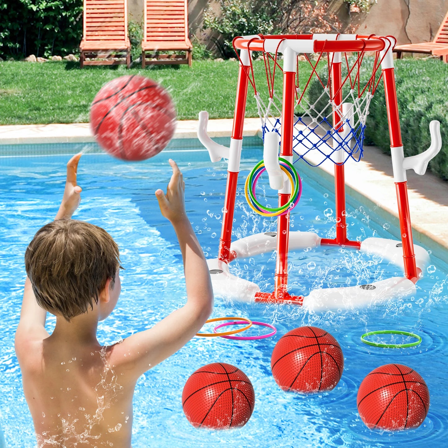 Summer Pool Basketball Hoop Toys Floating Basketball Game Swimming Floats With Four Balls Outdoor Indoor Water Play Toys