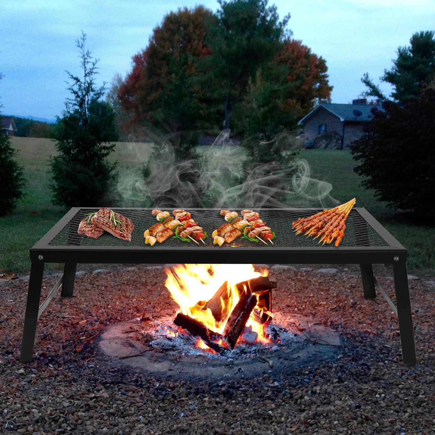 Folding Outdoor Camping BBQ Grill Picnic Campfire Pit Over Fire Cooking Grate US
