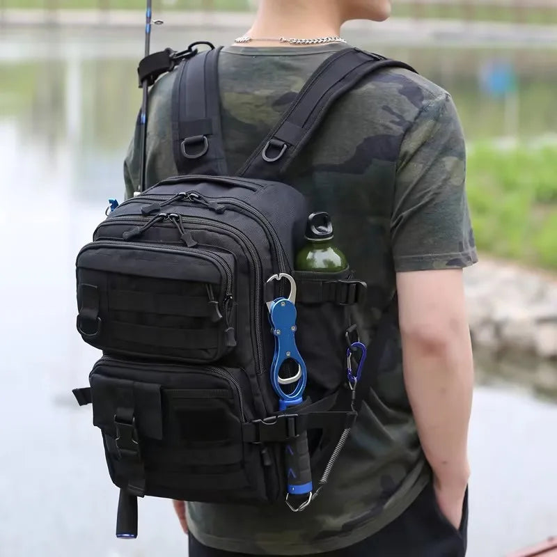 Large Fishing Tackle Storage Bag With Rod Holder Backpack