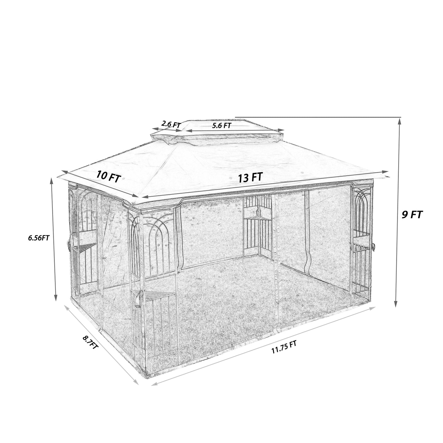 13x10 Ft Outdoor Patio Gazebo Canopy With Mesh Roof
